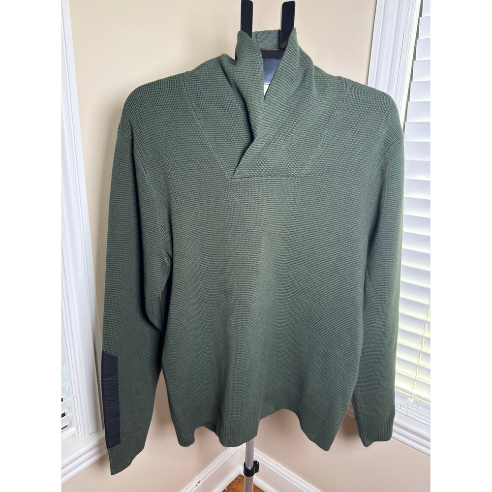 AETHER Gamma Sweater Mens Large Olive Green Shawl Collar Cotton Cashmere NWT
